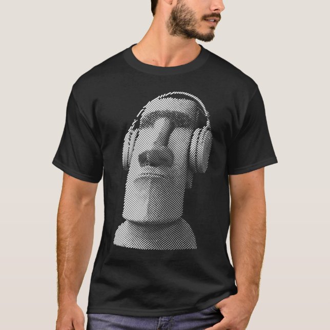 T-shirt écouteurs de port de Moai de 🎧 (Devant)