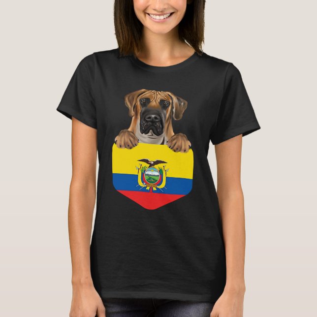 T-shirt Ecuador Flag Brown Great Dane Dog In Pocket (Devant)