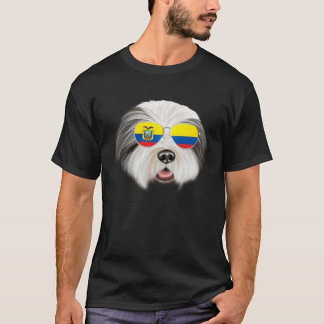 T-shirt Ecuadorian Flag Bearded Collie Dog Ecuador Pocket (Devant)