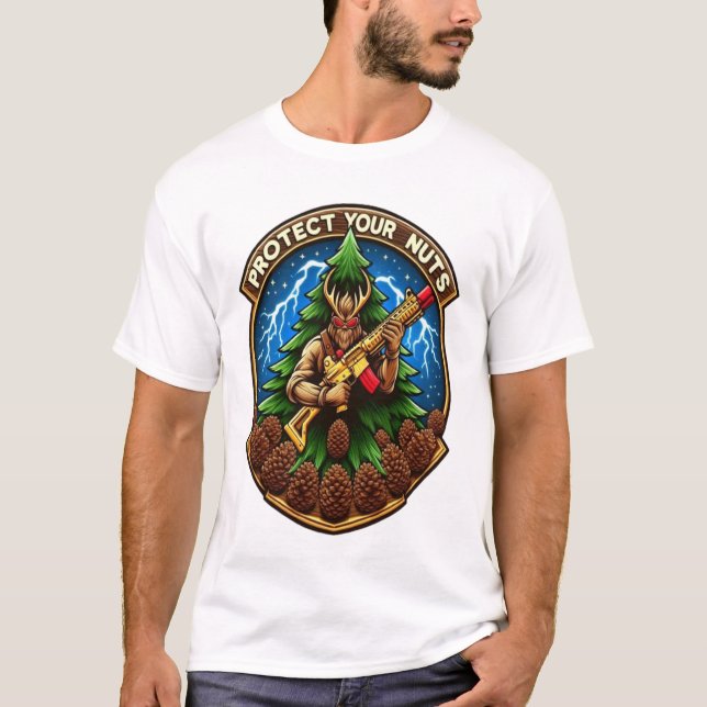T-shirt Écureuil à caricature en fleur défendant les cônes (Devant)