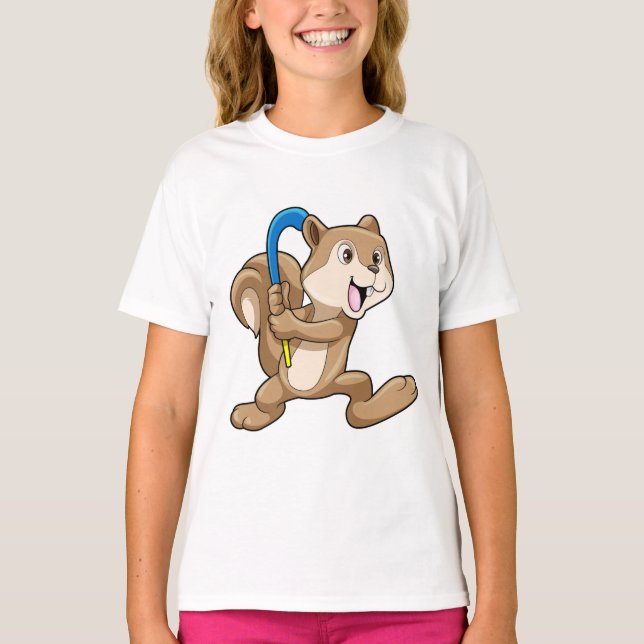 T-shirt Écureuil au hockey sur gazon avec bâton (Devant)