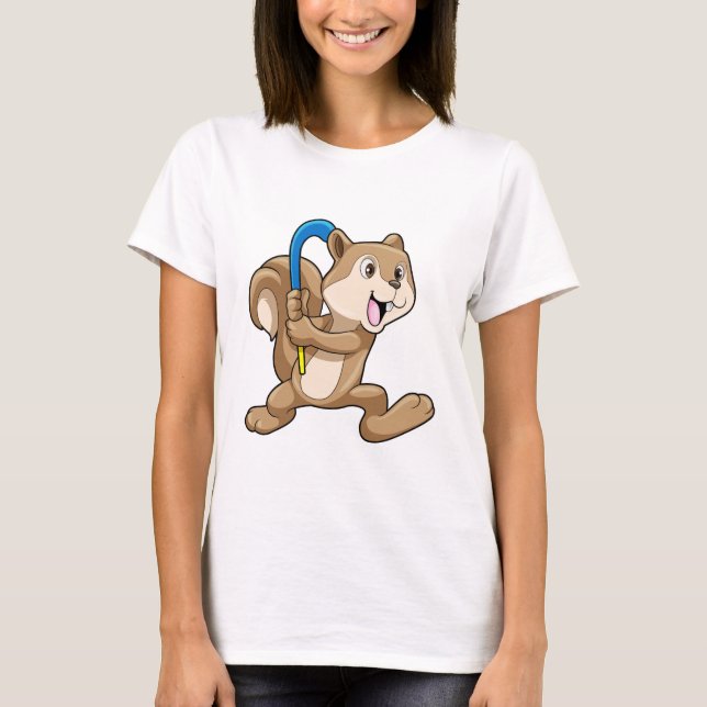 T-shirt Écureuil au hockey sur gazon avec bâton (Devant)