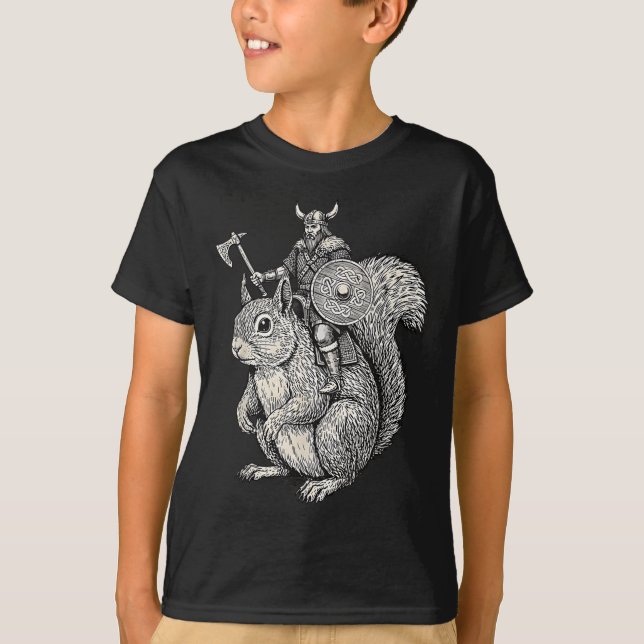 T-shirt Écureuil chevauchant Viking Art de guerrier drôle  (Devant)