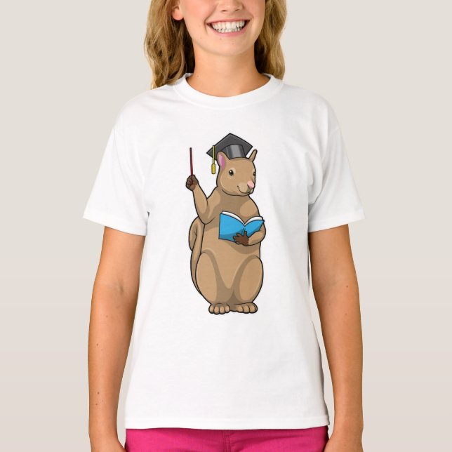 T-shirt Écureuil comme enseignant avec livre (Devant)