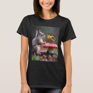 T-shirt Écureuil et Oiseau Forêt Amitié Femme Bio 