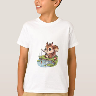 T-shirt Écureuil pêcheur au bord de l'étang pour enfants