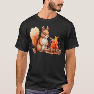 T-shirt Écureuil Rôtissant un Chamallow Feu de Camp Campin