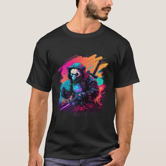 T-shirt Ed Panda Ninja Steampunk Synthwave Baseball (Devant)