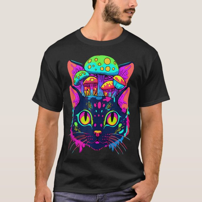 T-shirt Edm Rave Trippy Chat Mushroom Psychedelic Festival (Devant)