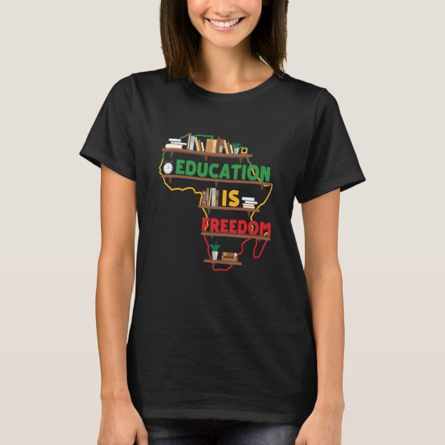 T-shirt Education is Freedom Map of Africa Bookshelf Black (Devant)