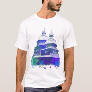 T-shirt Effet de l'aquarelle de l'église ukrainienne