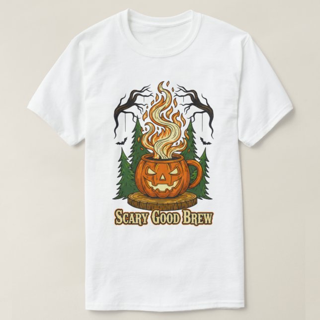 T-shirt Effrayant café Citrouille brun Halloween Art (Design devant)