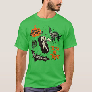 T-shirt Éffrayant Chat Noir Citrouille Trick Ou Treat Funn