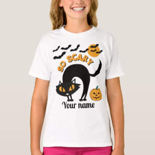 T-shirt effrayant chat noir Nom personnalisé Filles Hallow