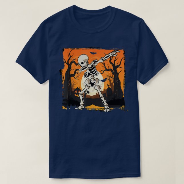 T-shirt Effrayant Dabbing Squelette Citrouille Halloween C (Design devant)