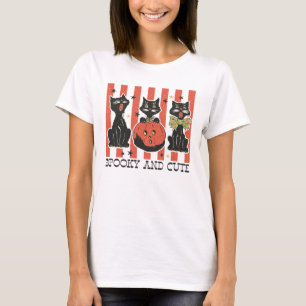 T-shirt Éffrayant et mignon - Chat noir et Citrouille