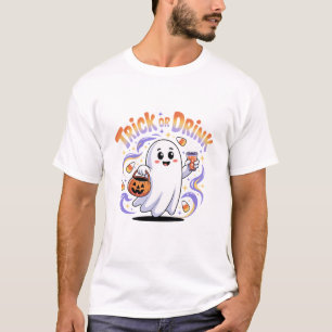 T-shirt Éffrayant Ghost Halloween Trick ou Drink
