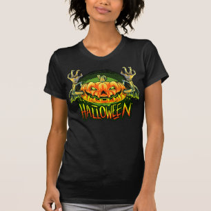 T-shirt Éffrayant Halloween Neon Bat Citrouille