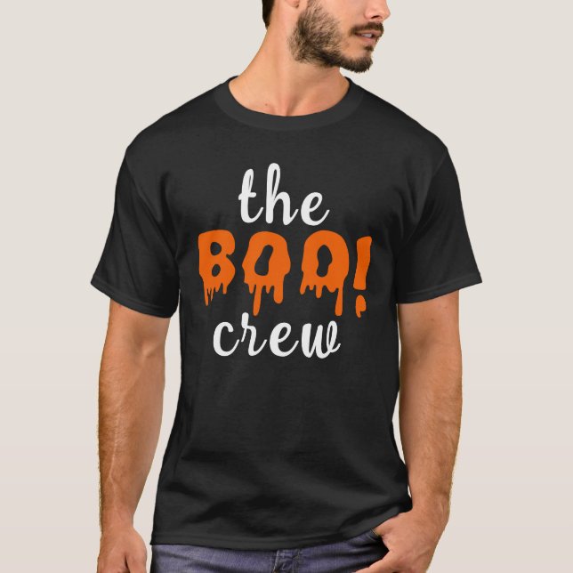 T-shirt Éffrayant L'Équipage Boo Orange Halloween Famille (Devant)