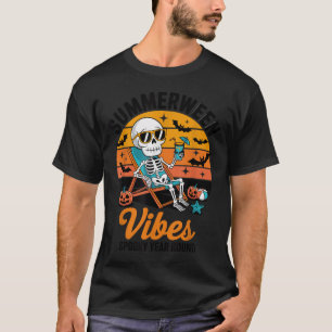 T-shirt Éffrayant Summer Beach Skeleton Funny Halloween Su