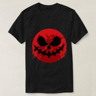 T-shirt Éffrayant visage en Lune Rouge Joyeux Halloween