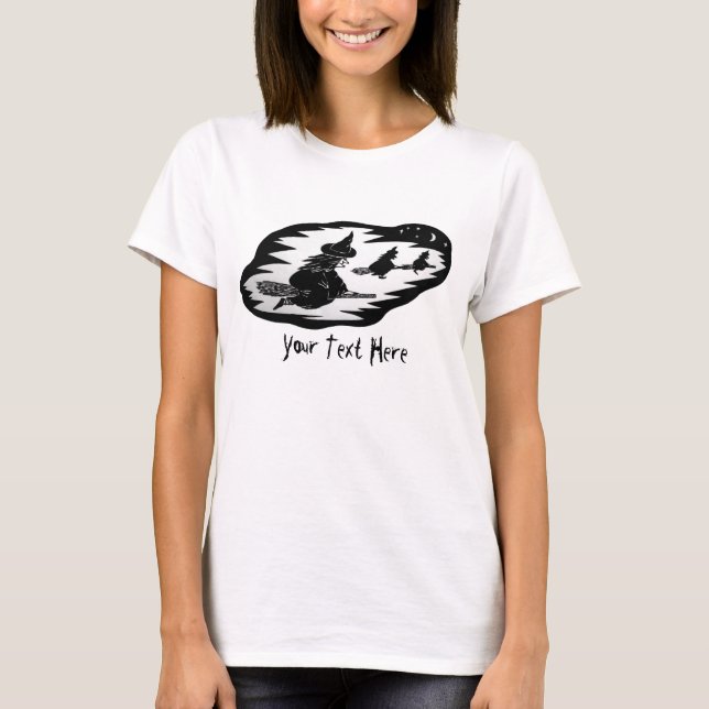 T-shirt éffrayante effroi volant sorcières noires sur bagu (Devant)