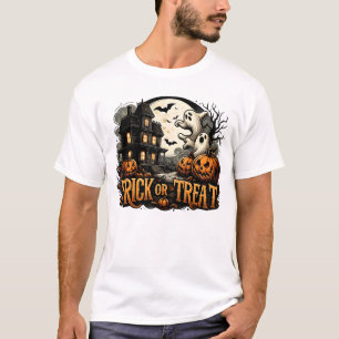T-shirt Éffrayante nuit d'Halloween avec fantômes et citro