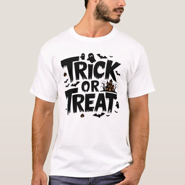 T-shirt Éffrayante nuit d'Halloween avec ruse ou plaisir (Devant)