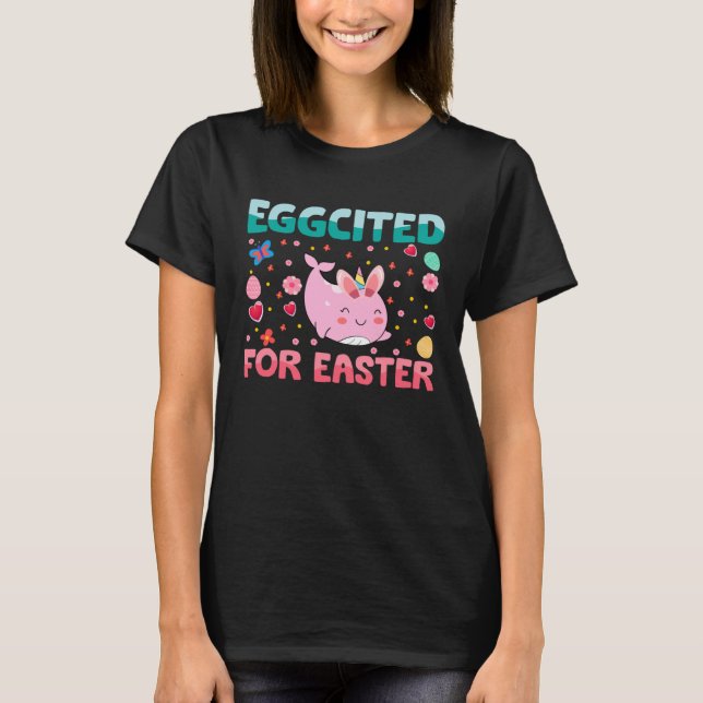 T-shirt Eggcited For Easter Bunny Narwhal Rabbit Kids (Devant)