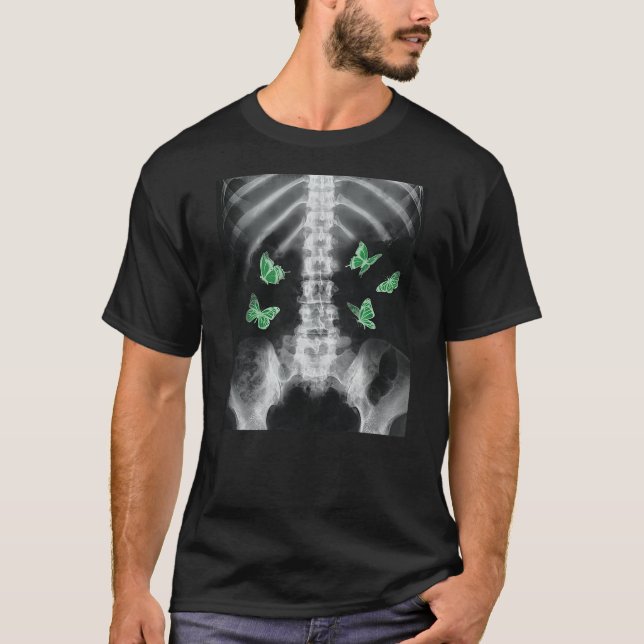 T-shirt Egirl Xray Skeleton Green Butterfly Harajuku Dark  (Devant)