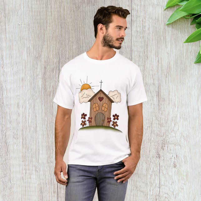 T-shirt Église Sunny Avec Fleurs Rustique Charme De Pays (Créateur téléchargé)
