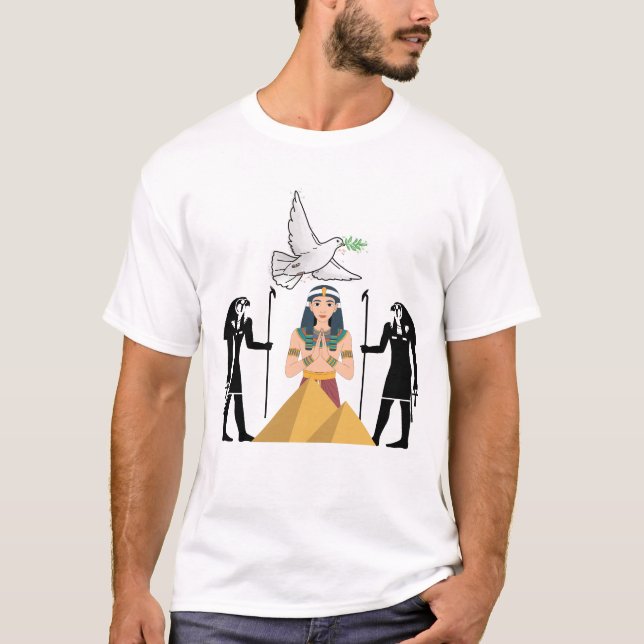 T-shirt Egyptian Queen with Pyramids & Peace Dove (Devant)