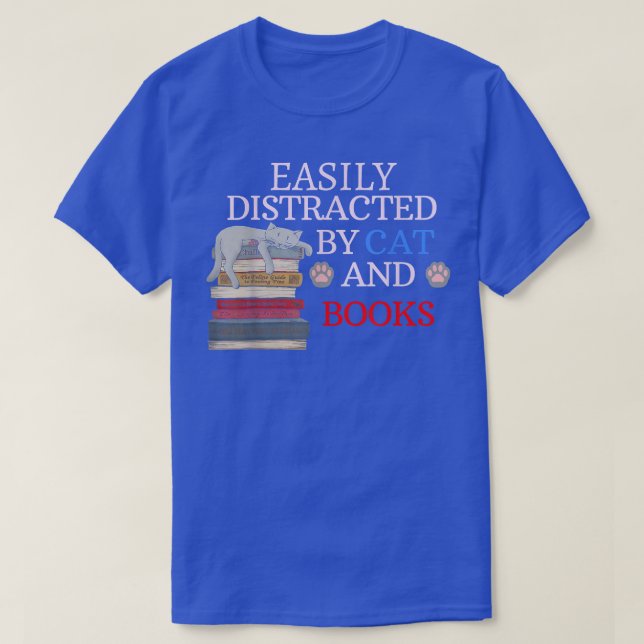 T-shirt Eily distracted by cat and books  cat & books love (Design devant)