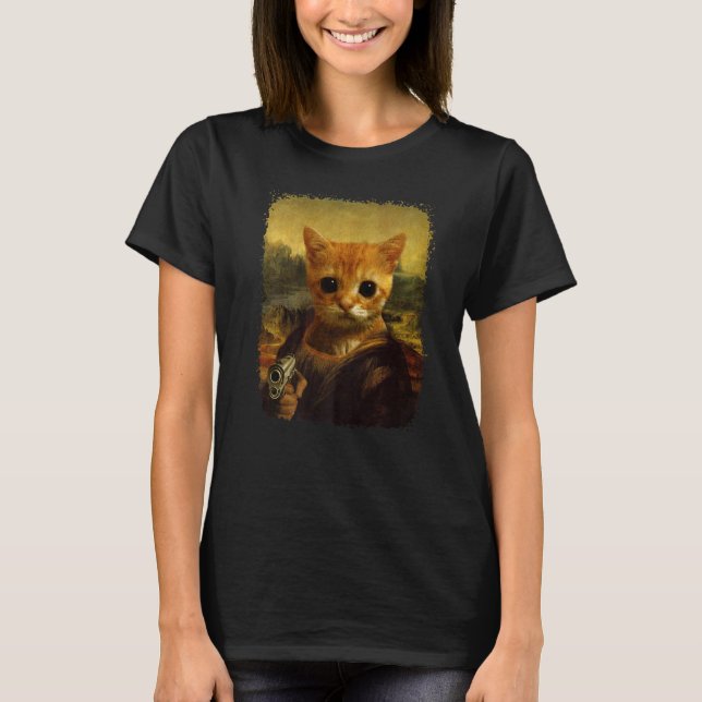 T-shirt el gato Mème historique drôle Cute Chat avec arme  (Devant)