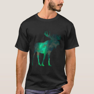 T-shirt Élan du Canada avec ciel de lumières nordiques Nua