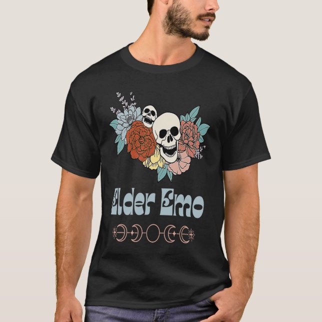 T-shirt Elder Emo Retro Groovy Skeleton Goth and Gothic Fl (Devant)