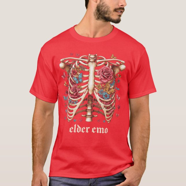 T-shirt Elder Emo Skeleton Rib Cage Goth Gothique Punk (Devant)
