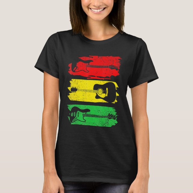 T-shirt Electric Acoustic Bass Guitar Black History Month  (Devant)