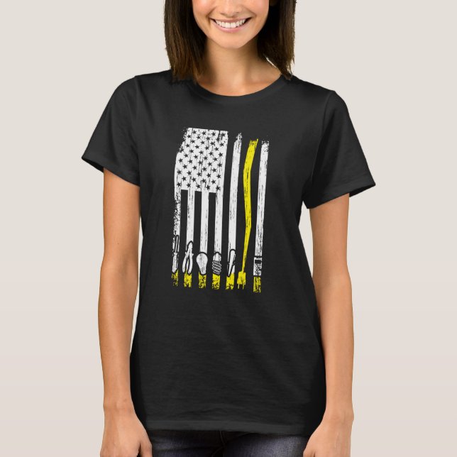 T-shirt Electrician American Flag Electrical Tools Lineman (Devant)