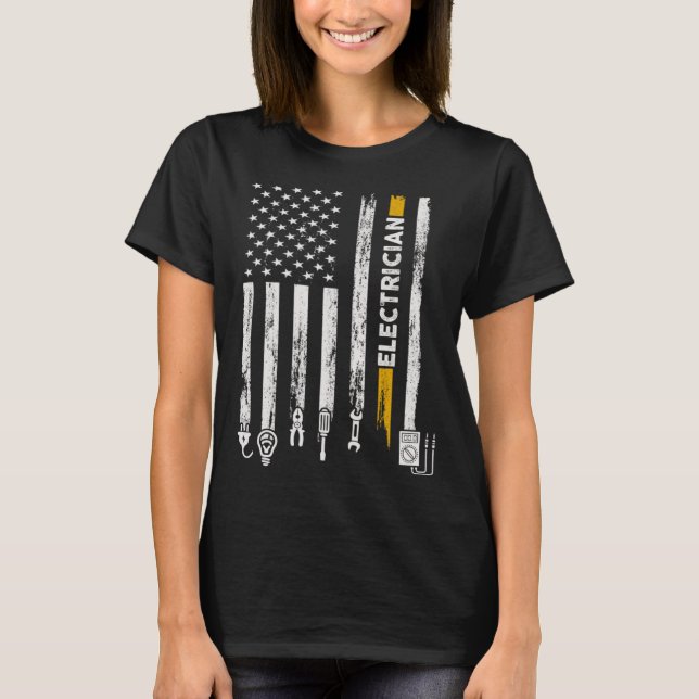 T-shirt Electrician US Flag Electricians Tools Lineman Fat (Devant)