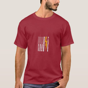 T-shirt Electrician USA Drapeau drôle Electrician Lightnin