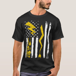 T-shirt Electrician USA Flag Tension Lineman Circuit Cable