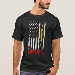 T-shirt Électricien Drapeau Américain Outils Pour Électric