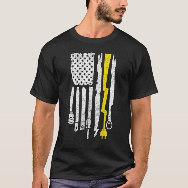T-shirt Electricien Pour Hommes Electrique Lineman America (Devant)