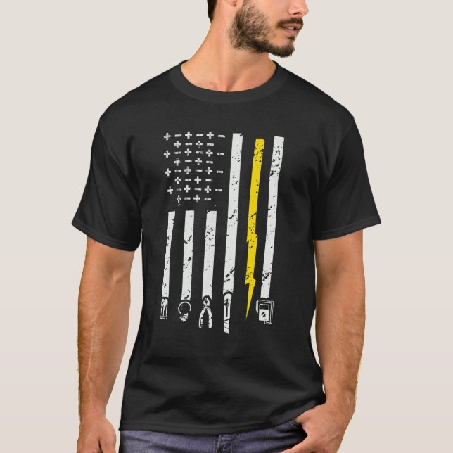 T-shirt Électricien US Drapeau Outils L (Devant)