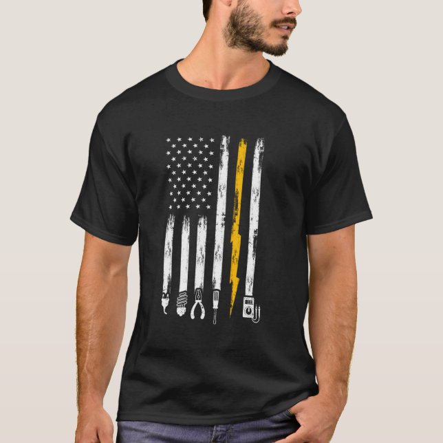 T-shirt Électricien Us Outils Drapeau Pour Électriciens (Devant)