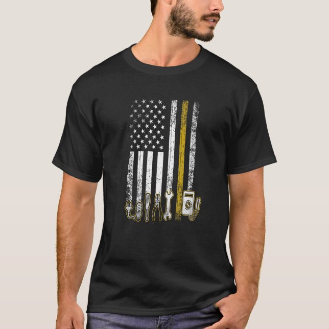 T-shirt Électricien Us Outils Drapeau Pour Électriciens (Devant)