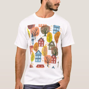 T-shirt Elégance d'automne : Aquarelle Ville et arbres