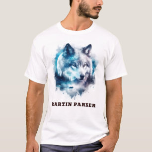 T-shirt Élégant Abstrait drôle Wolf et Moon Hommes de base