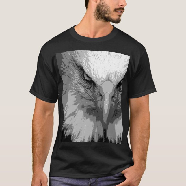 T-shirt Elégant Aigle animal Visage Modèle Hommes Noir (Devant)